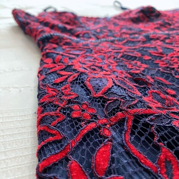 ADELYN RAE NAVY RED EMBROIDERED LACE SLEEVELESS FIT & FLARE COCKTAIL DRESS - M - Picture 9 of 11